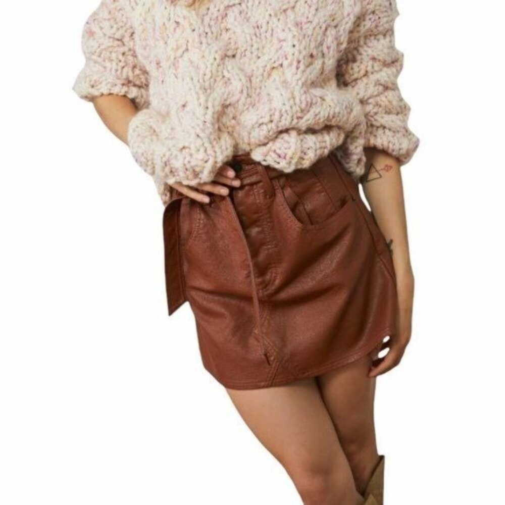 Free People East of Eden Vegan Leather Mini Skirt, Size 27 NWT